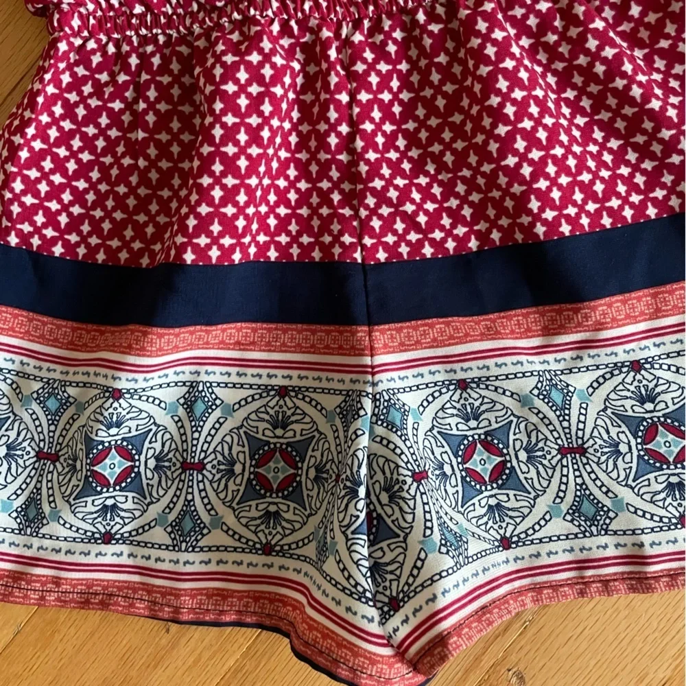 My Michelle Girls Red Geometric Print Off Shoulder Romper Tassel Tie Siz S Youth